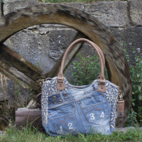 Sunsa Handtasche aus Upcycling Jeans & Canvas. große Schultertasche/ Shopper