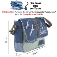 Sunsa Messenger Tasche aus recycelter Jeans & Canvas. Nachhaltige Umhängetasche mit Maritim-Motiv