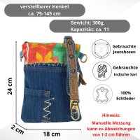 Sunsa kleine Damen Umhängetasche aus Jeansstoff & Sari. Tasche