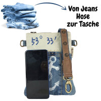 Sunsa beige Canvas-Tasche aus recyceltem Jeansstoff.