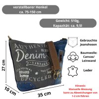 Sunsa Umhängetasche aus recycelter Jeans & Canvas. Nachhaltige Crossbody mit Vintage Motiv