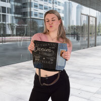 Sunsa Umhängetasche aus Upcycling Jeans & Canvas. Crossbody mit Vintage Motiv