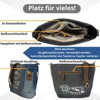 Sunsa Umhängetasche aus Upcycling Jeans & Canvas. Crossbody mit Vintage Motiv