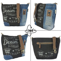 Sunsa Umhängetasche aus Upcycling Jeans & Canvas. Crossbody mit Vintage Motiv