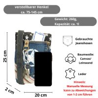 Sunsa Damen Handy Tasche, kleine vegane Umhängetasche aus Jeansstoff & Canvas. Vegan Cross Over bag in Vintage Stil