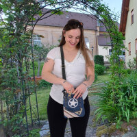 Sunsa Damen Handy Tasche, kleine vegane Umhängetasche aus Jeansstoff & Canvas. Vegan Cross Over bag in Vintage Stil