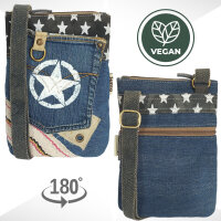 Sunsa Damen Handy Tasche, kleine vegane Umhängetasche aus Jeansstoff & Canvas. Vegan Cross Over bag in Vintage Stil