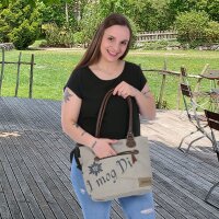 Domelo Canvas Handtasche. Schultertasche in beige/braun mit Hirsch-Motiv