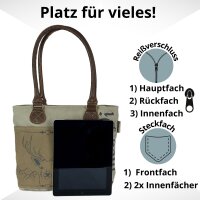 Domelo Canvas Handtasche. Schultertasche in beige/braun mit Hirsch-Motiv
