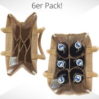 Domelo kleine Jute Einkaufstasche, Flaschenträger mit 6 Fächer. 100% Vegane Bierflaschenträge