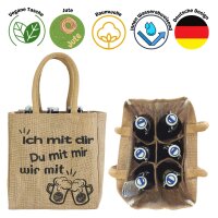 Domelo kleine Jute Einkaufstasche, Flaschenträger mit 6 Fächer. 100 % Vegane Bierflaschenträge