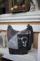 Domelo Canvas Hobo Trachtentasche mit Hirsch-Motiv. grau/schwarz