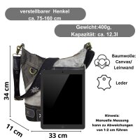 Domelo Canvas Hobo Trachtentasche mit Hirsch-Motiv. grau/schwarz