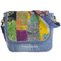 Sunsa Damen Messenger Tasche. Umhängetasche aus Upcycling Saree & Jeans