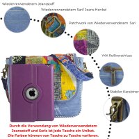 Sunsa Damen Messenger Tasche. Umhängetasche aus Upcycling Saree & Jeans