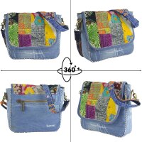 Sunsa Damen Messenger Tasche. Umhängetasche aus Upcycling Saree & Jeans