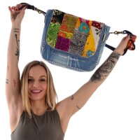 Sunsa Damen Messenger Tasche. Umhängetasche aus Upcycling Saree & Jeans
