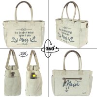 Sunsa Vintage XXL Tasche. Handtasche als Sporttasche oder als Badetasche. Shopper aus beigem Canvas mit maritimen Design