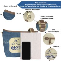 Sunsa Damen Maritim in Vintage Stil Umhängetasche. Schultertasche aus Upcycling Jeans