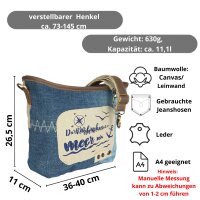 Sunsa Damen Maritim in Vintage Stil Umhängetasche. Schultertasche aus Upcycling Jeans