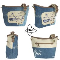 Sunsa Damen Maritim in Vintage Stil Umhängetasche. Schultertasche aus Upcycling Jeans