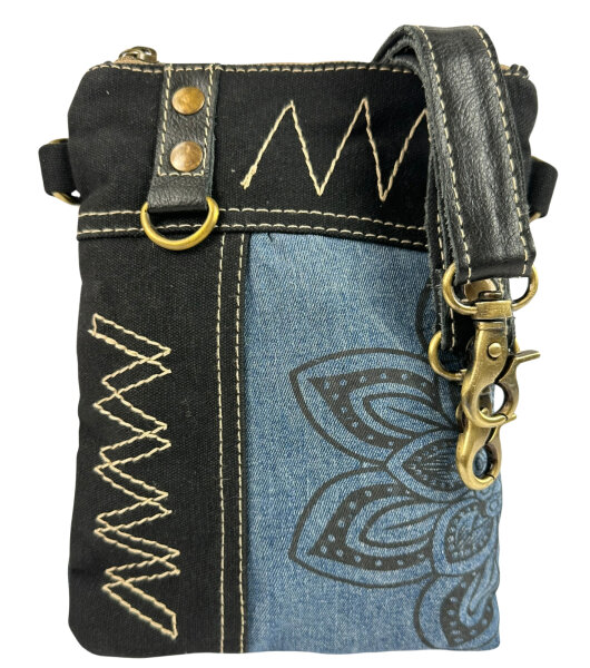 Sunsa kleine Umhängetasche aus Upcycling Jeans & schwarzes Canvas
