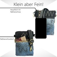 Sunsa kleine Umhängetasche aus Upcycling Jeans & schwarzes Canvas