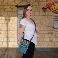 Sunsa Damen Handy Tasche, kleine Umhängetasche aus Canvas & gewebte Baumwolle. Vegane Crossover bag mit Streifen