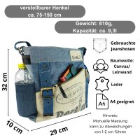 Sunsa Umhängetasche. Crossover Tasche aus recycelte Jeans Canvas & Leder. Große Schultertasche mit Berlin Design