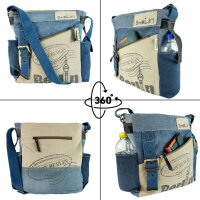 Sunsa Umhängetasche. Crossover Tasche aus recycelte Jeans Canvas & Leder. Große Schultertasche mit Berlin Design