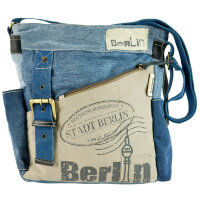 Sunsa Umhängetasche. Crossover Tasche aus Upcycling Jeans Canvas & Leder. Große Schultertasche mit Berlin Design