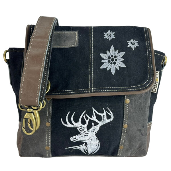 Domelo Messenger Tasche aus Canvas und Leder. Crossover mit Hirsch Motiv