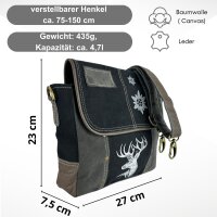 Domelo Messenger Tasche aus Canvas und Leder. Crossover mit Hirsch Motiv
