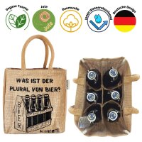 Domelo kleine Jute Einkaufstasche, Flaschenträger mit 6 Fächer. 100% Vegane Bierflaschenträge