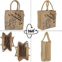 Domelo kleine Jute Einkaufstasche, Flaschenträger mit 6 Fächer. 100% Vegane Prosecco Flaschentasche
