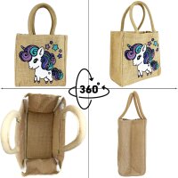 Domelo Mädchentasche, Jute Handtasche für Mädchen, kleine Kindertasche, Sommer Mädchen Einhorntasche, Mädchenbadetasche mit Einhorn Motiv.