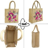 Domelo Mädchentasche, Jute Handtasche für Mädchen, kleine Kindertasche, Sommer Mädchen Tasche, Mädchen Badetasche mit Fee Motiv.