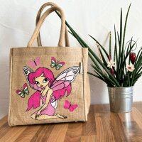 Domelo Mädchentasche, Jute Handtasche für Mädchen, kleine Kindertasche, Sommer Mädchen Tasche, Mädchen Badetasche mit Fee Motiv.