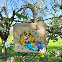 Domelo Mädchentasche, Jute Handtasche für Mädchen, kleine Kindertasche, Sommer Mädchen Tasche, Mädchen Badetasche mit Meerjungfrau Motiv.