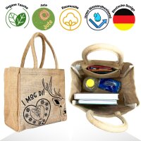 Domelo Jute Trachten Einkaufskorb, 100 % Vegane Einkaufstasche. Kleine Damenhandtasche