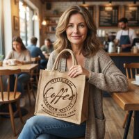 Domelo Jute Einkaufskorb, Vegane Einkaufstasche. Kleine Damen Handtasche, Kaffee Motiv