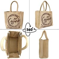 Domelo Jute Einkaufskorb, Vegane Einkaufstasche. Kleine Damen Handtasche, Kaffee Motiv