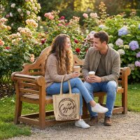 Domelo Jute Einkaufskorb, Vegane Einkaufstasche. Kleine Damen Handtasche, Kaffee Motiv