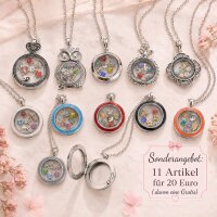 Set aus 11 Halsketten mit Glasmedaillon und Füllung von 7 Charms-Mix